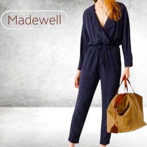 Madewell Novelist Navy Blue Drawstring Jumpsuit Large NWOT